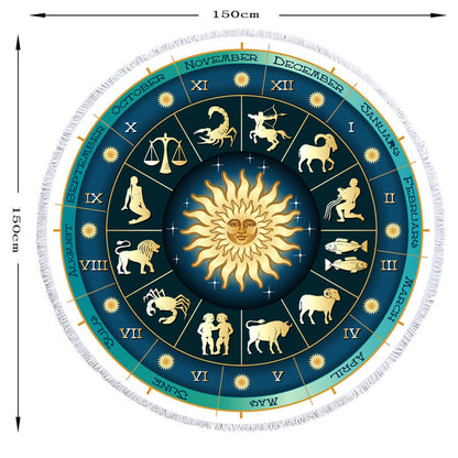 Zodiac Printed Round Beach Towel with Tassels (1 Piece)