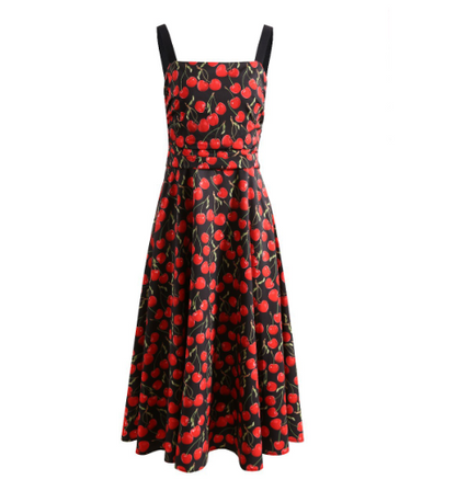 Floral Printed Cherry Belt Dress