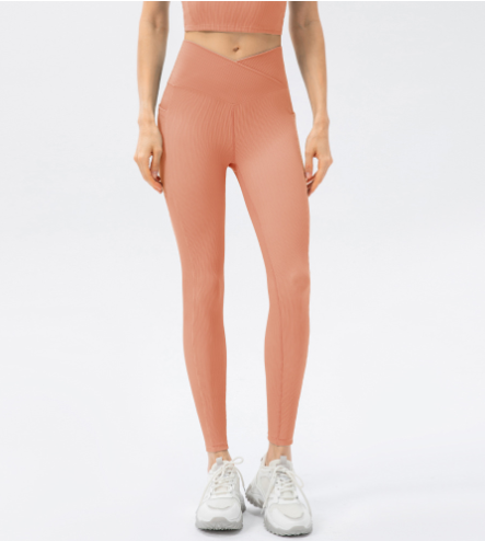 High Waist Solid Color Yoga Pants with Cross Waist Design
