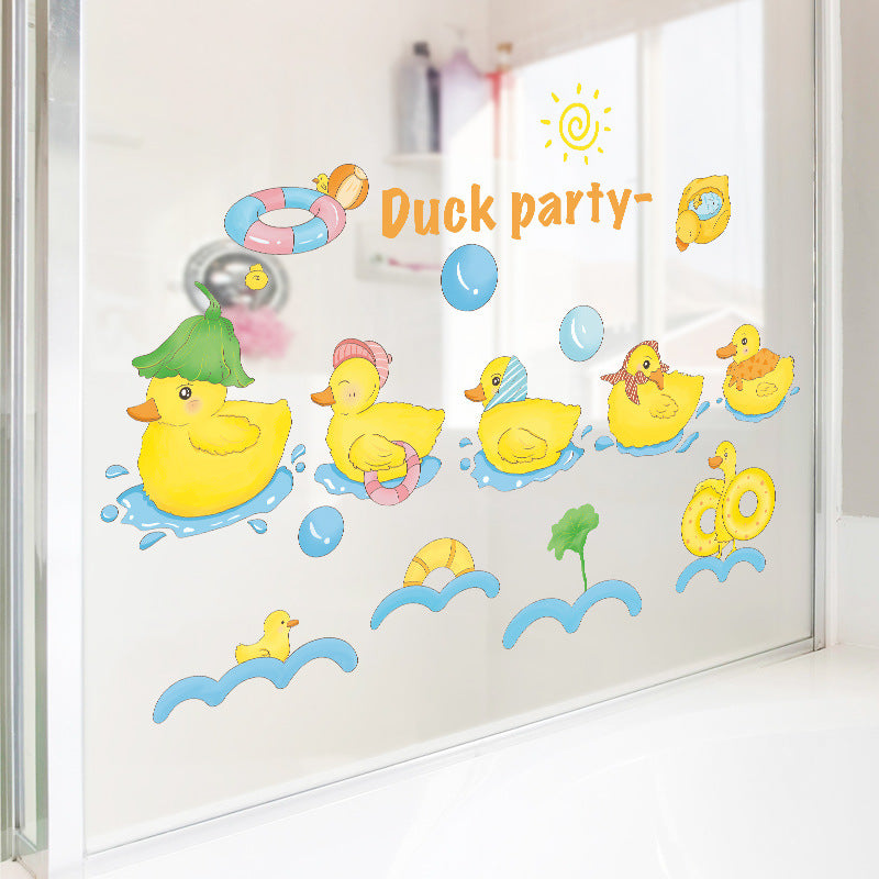 Cute Cartoon Yellow Duck Wall Stickers for Bathroom Decor