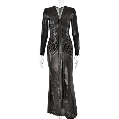 Fashionable V-Neck Long Sleeve Dress for Women