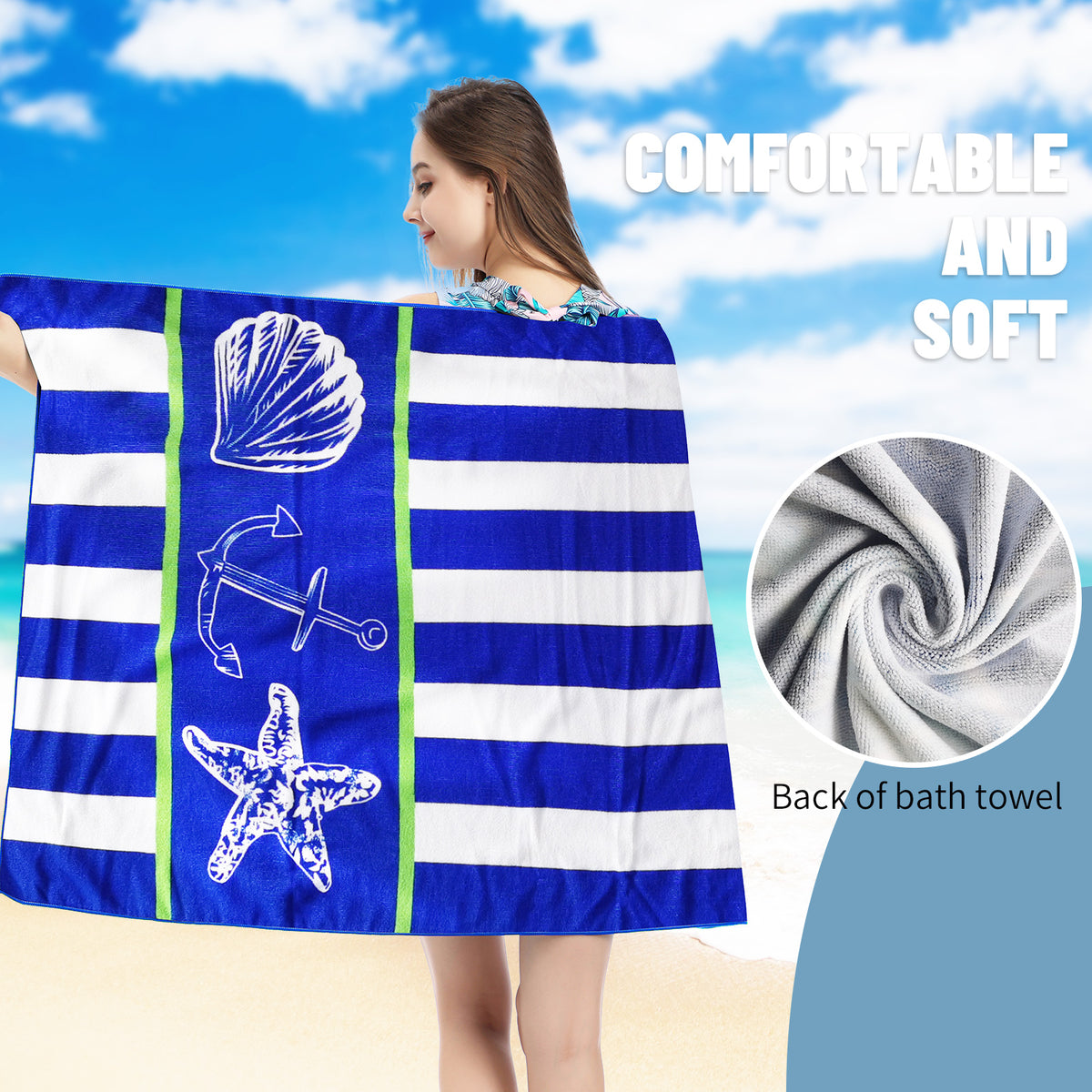 Blue and White Striped Stars Quick-Drying Beach Towel