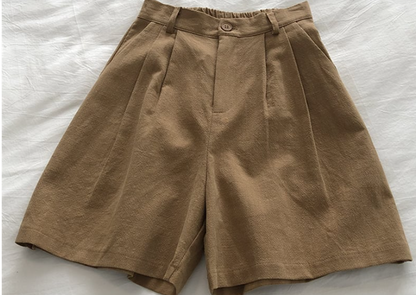 Retro High Waist Slim Linen Wide Leg Trousers