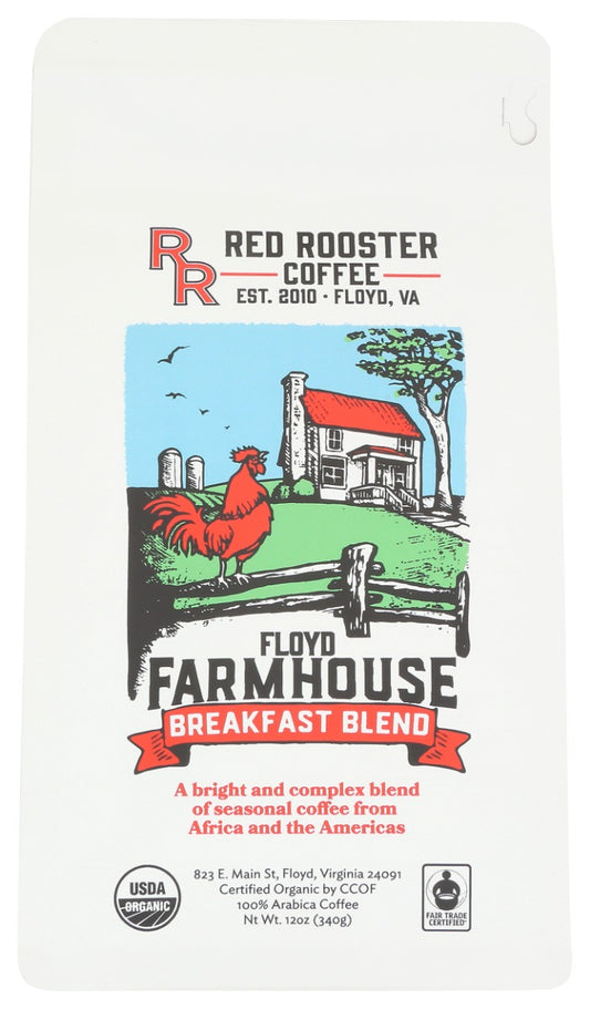 RED ROOSTER COFFEE: Organic Floyd Farmhouse Breakfast Blend Coffee, 12 oz