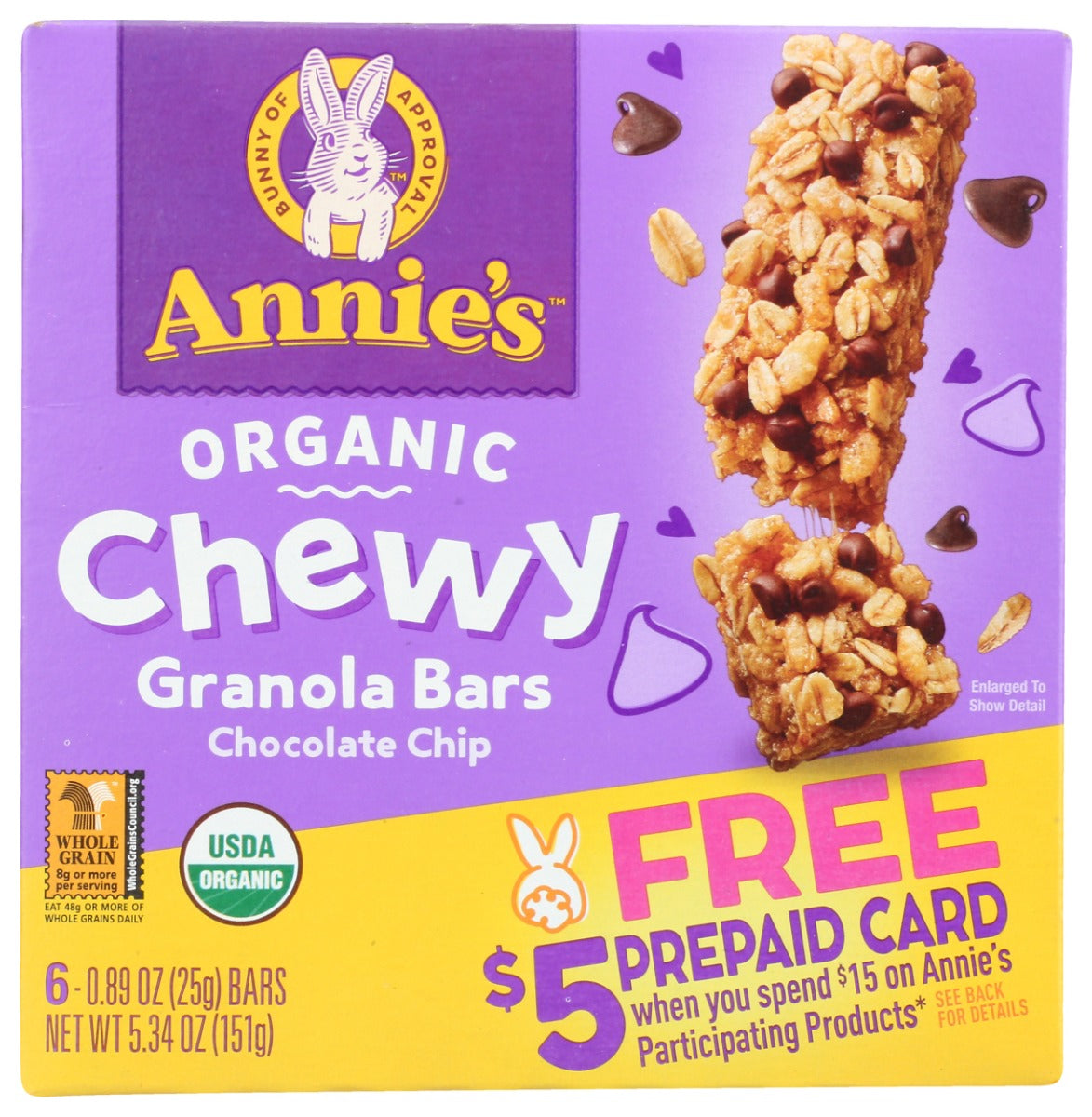 ANNIES HOMEGROWN: Organic Chocolate Chip Chewy Granola Bars 6Pk, 5.34 oz
