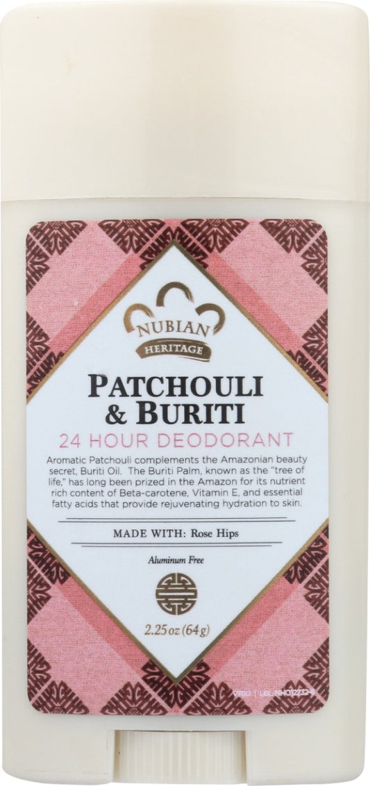 NUBIAN HERITAGE: Patchouli and Buriti 24 Hour Deodorant, 2.25 oz