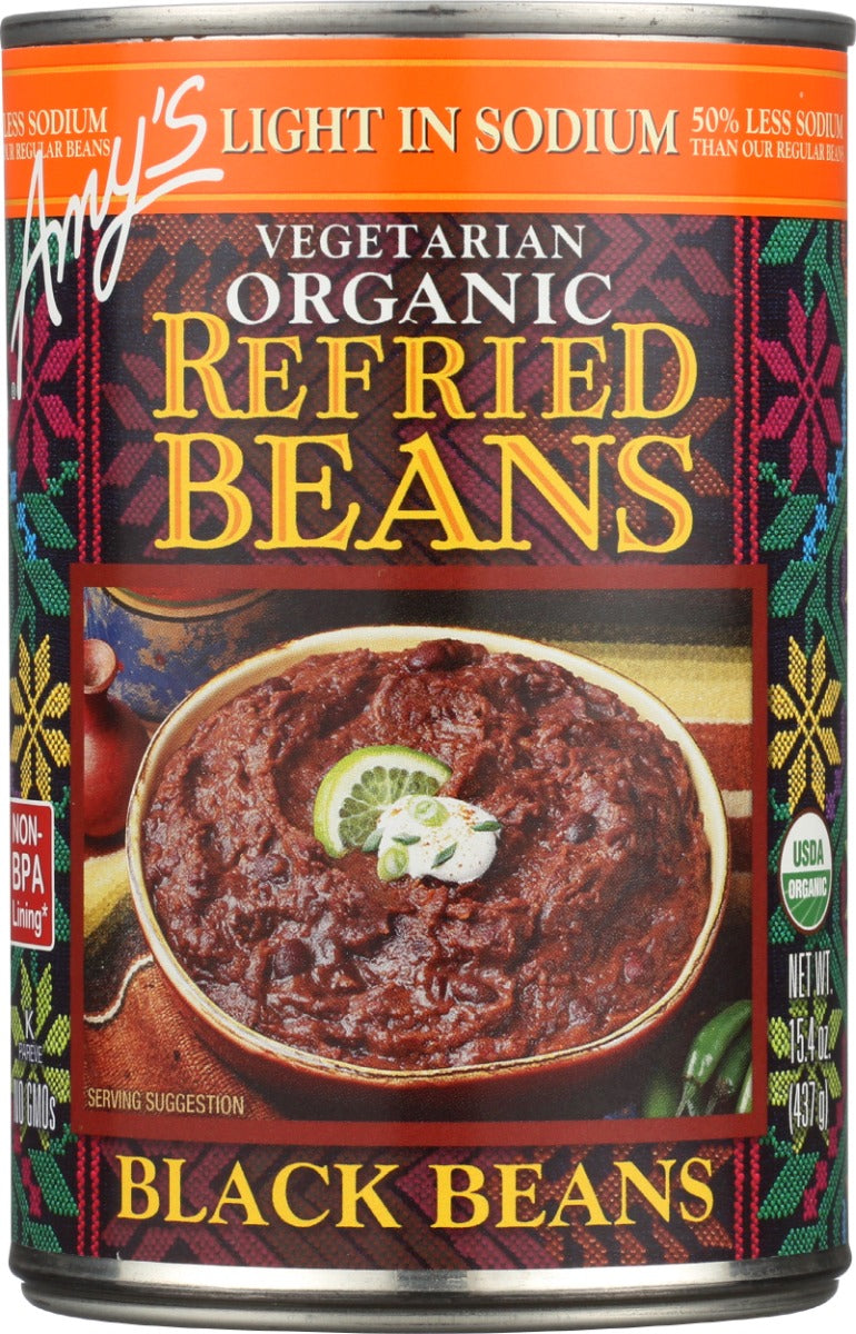 AMYS: Organic Vegetarian Refried Black Beans Light in Sodium, 15.4 oz