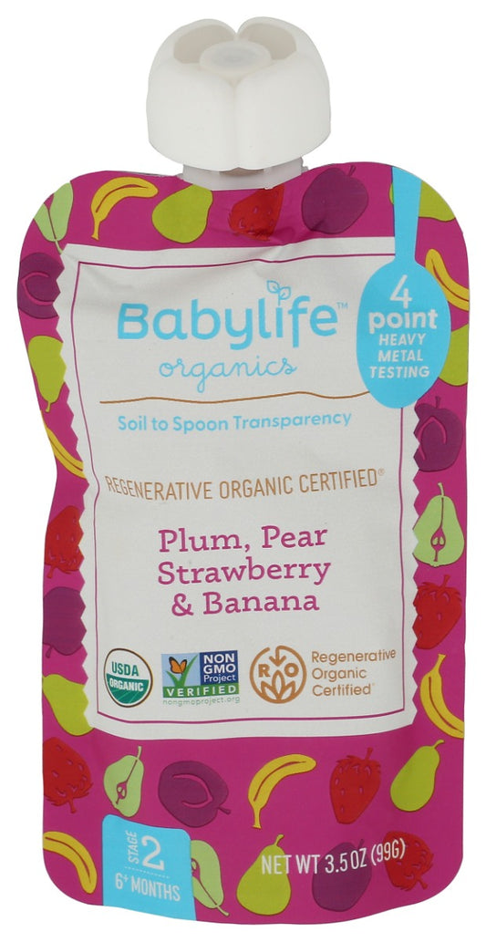 BABYLIFE ORGANICS: Plum Pear Strawberry Banana Pouch, 3.5 oz