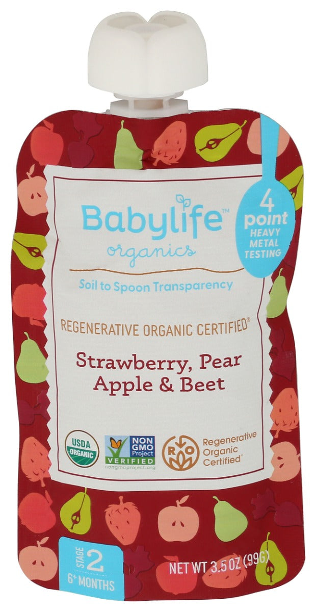 BABYLIFE ORGANICS: Strawberry Pear Apple Beet Pouch, 3.5 oz