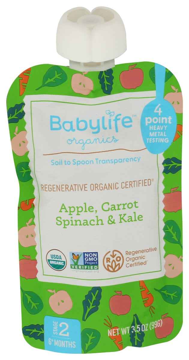 BABYLIFE ORGANICS: Apple Carrot Spinach Kale Pouch, 3.5 oz
