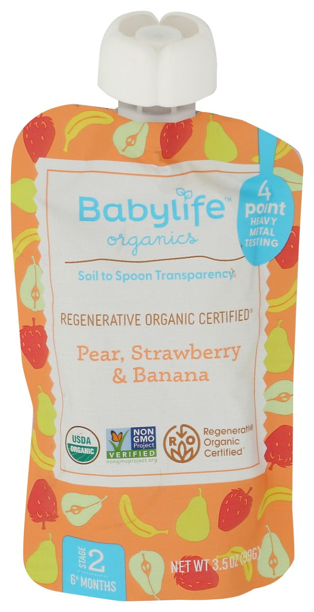 BABYLIFE ORGANICS: Pear Strawberry Banana Pouch, 3.5 oz