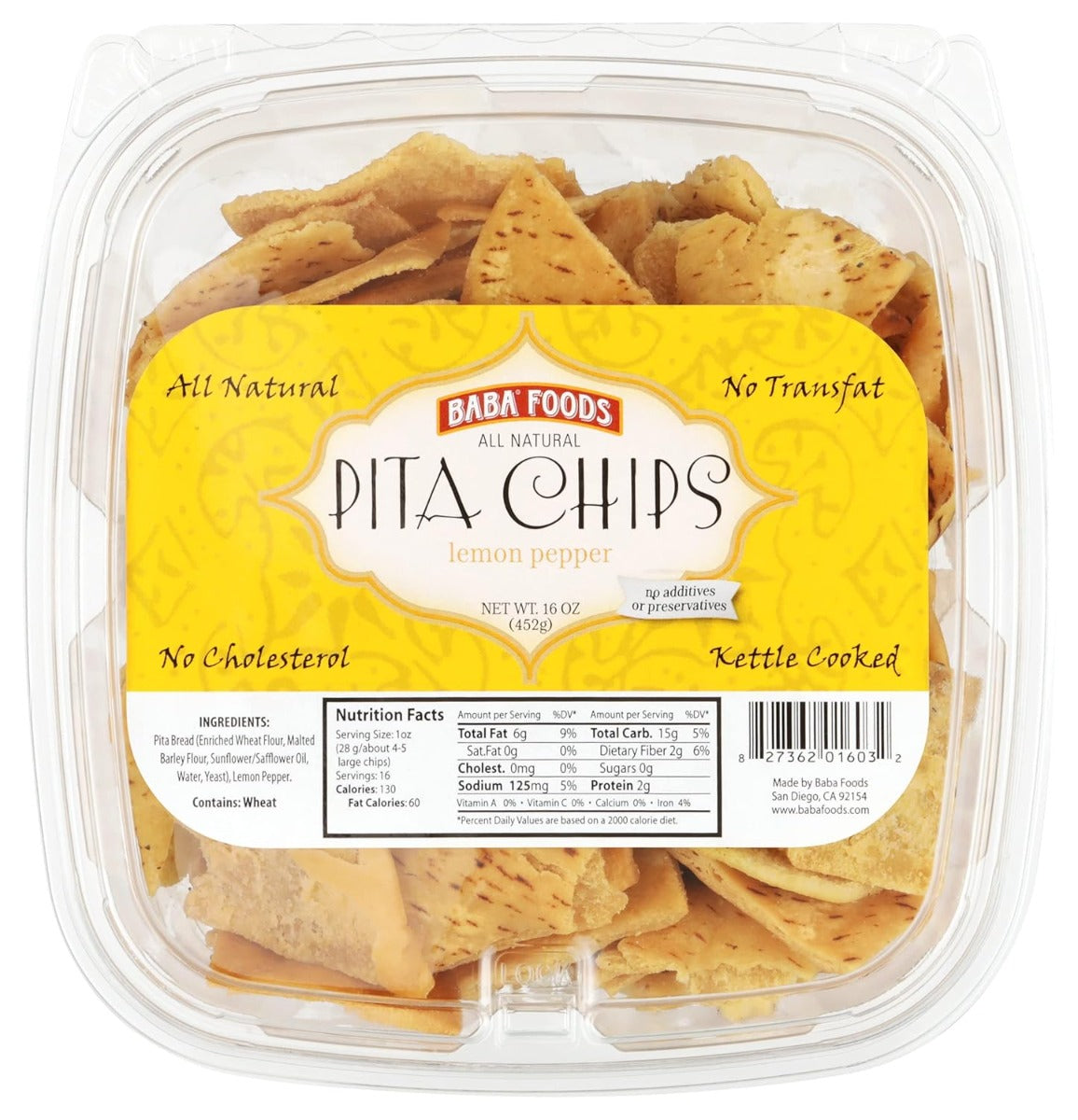 BABA FOODS: Lemon Peppers Pita Chips, 16 oz