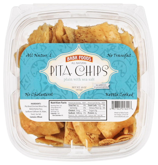 BABA FOODS: Plain with Sea Salt Pita Chips, 16 oz