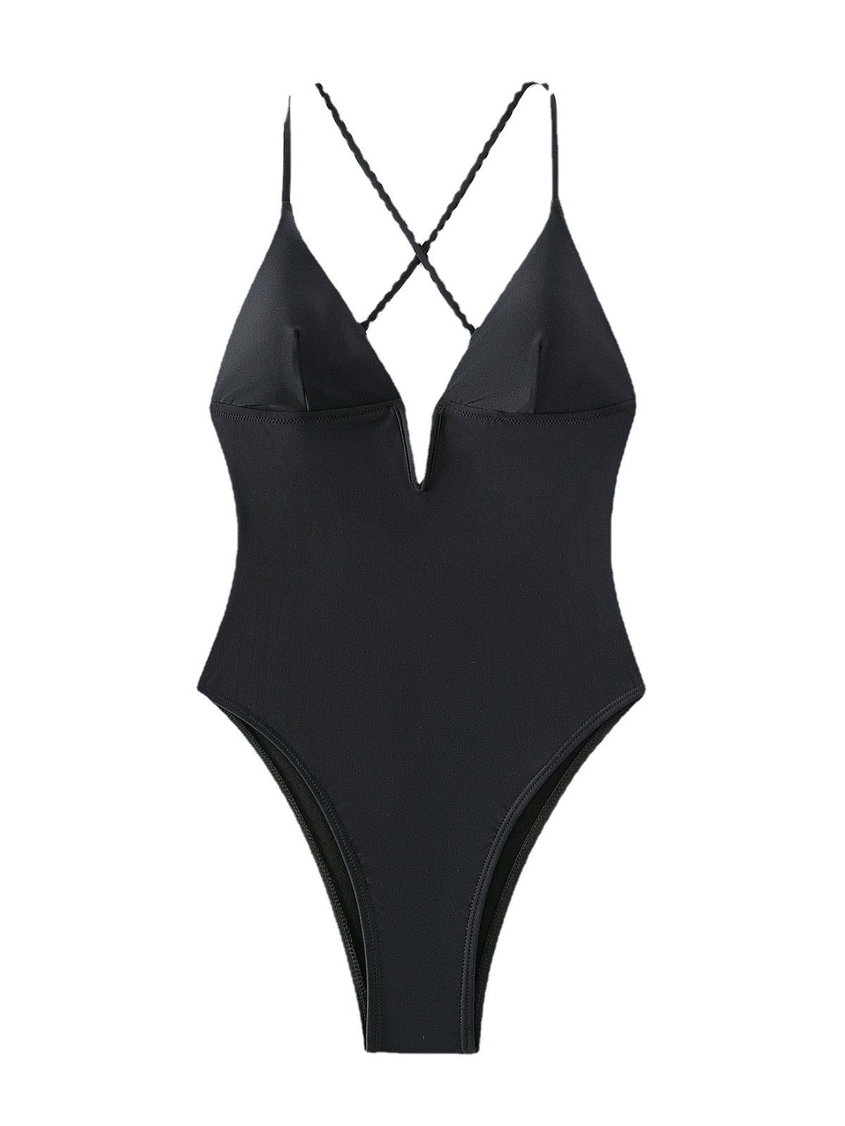 2023 Solid Color Deep V Cutout High-Waist Bikini