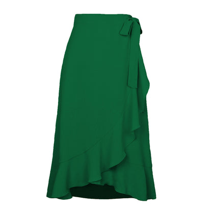 One-Piece Lace-Up Irregular Solid Color Skirt