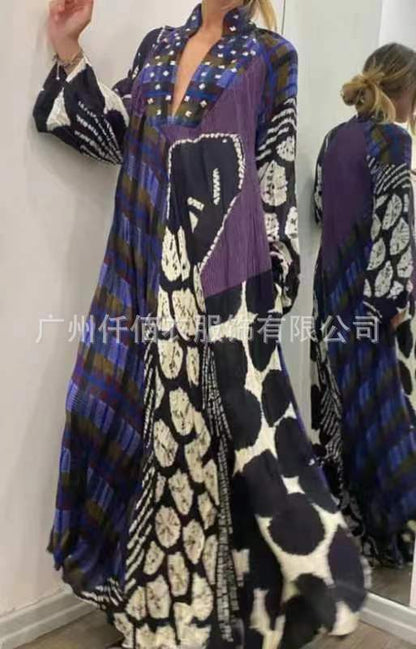 2022 Women's V-Neck Pocket Print Dress for Cross-Border Trade