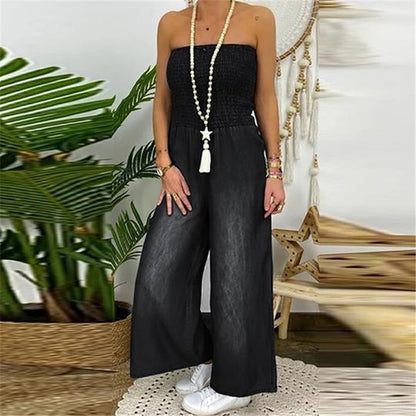 Elastic Slim-fit Wide-leg Casual Denim Trousers