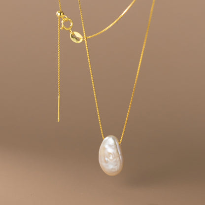 Irregular Flat Pearl Necklace in S925 Silver for Women