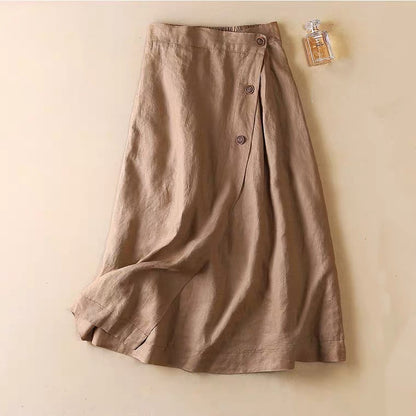 Women's Casual Cotton Linen Long Elastic Waist Skirt