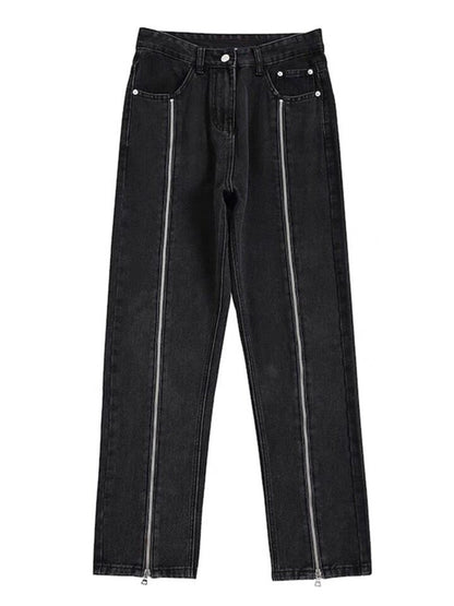 Plus Size Women's Straight Jeans with Zipper Design