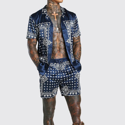 Men's Loose Fit Striped Short Sleeve Suit