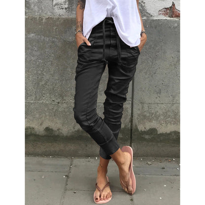 Casual Micro Stretch Pocket Trousers with Elastic Waist