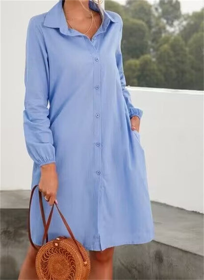 Long Sleeve Solid Color Cardigan with Skirt for Women