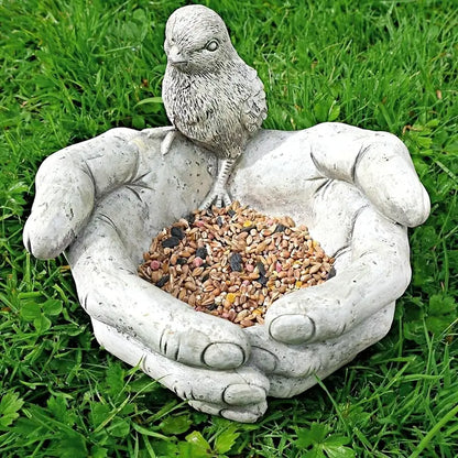 Hand-Shaped Bird Bath and Feeder Resin Garden Ornament