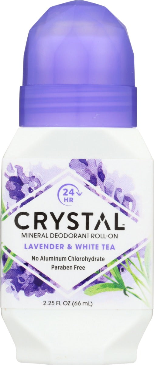 CRYSTAL BODY DEODORANT: Mineral Deodorant Roll On Lavender and White Tea, 2.25 oz