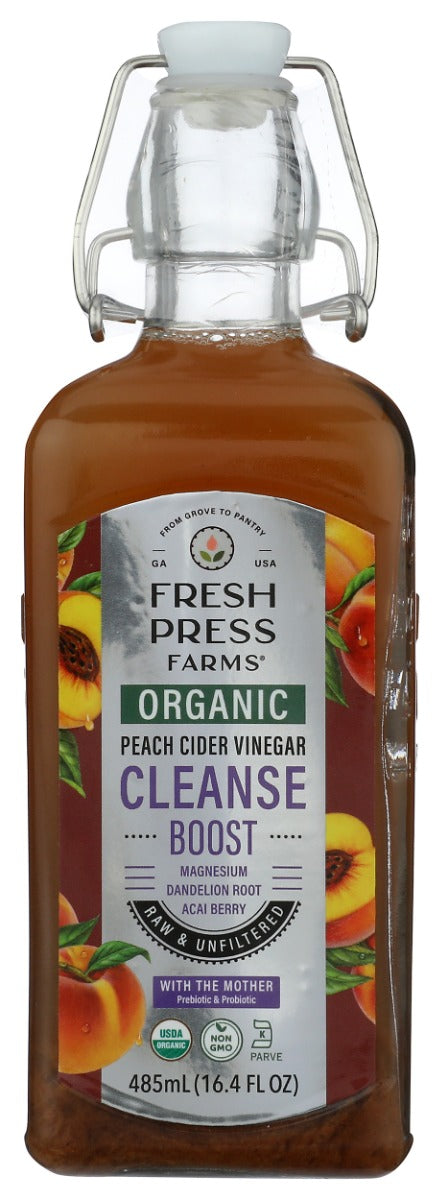 FRESH PRESS FARMS: Organic Peach Cider Vinegar Cleanse Boost, 485 ml