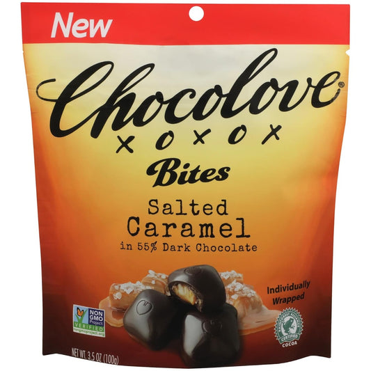 CHOCOLOVE: Salted Caramel in 55% Dark Chocolate Bites, 3.5 oz