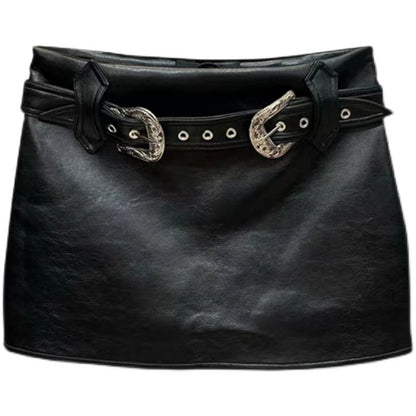 Black High Waist Leather Skirt for Women