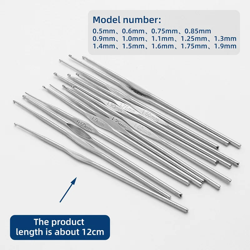 Metal Crochet Hooks Set for Lace Weaving (Size 0.5-1.9mm)