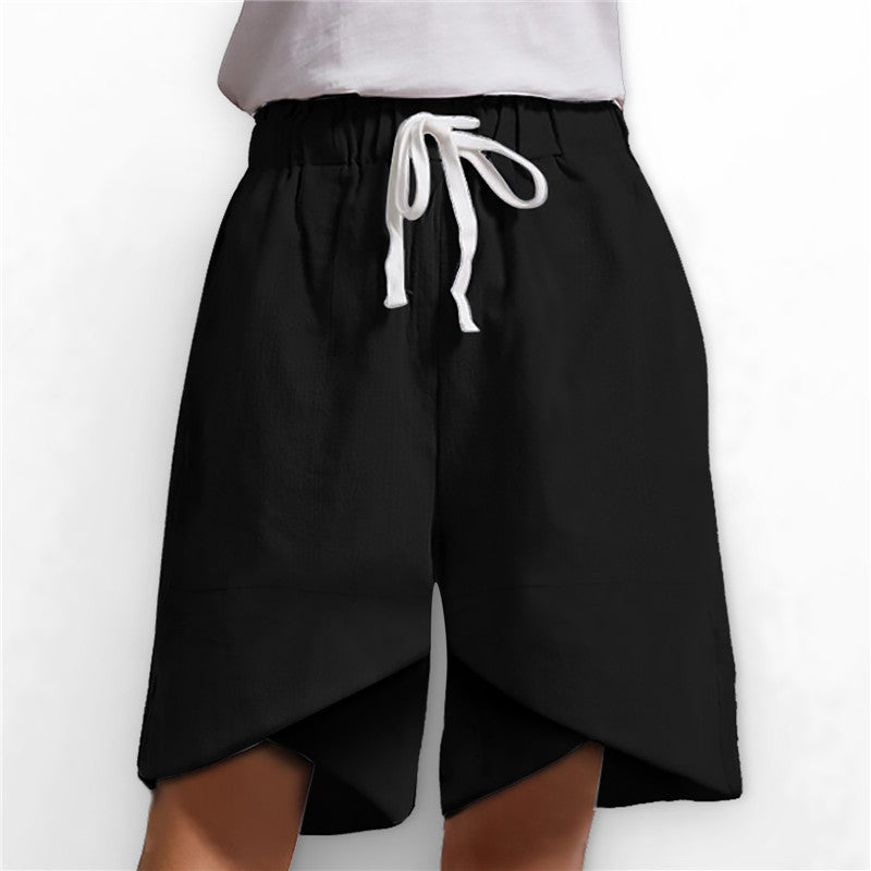 Elastic Waist Wide Leg Casual Shorts with Pockets