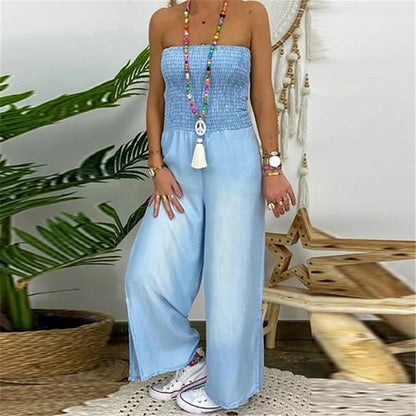 Elastic Slim-fit Wide-leg Casual Denim Trousers
