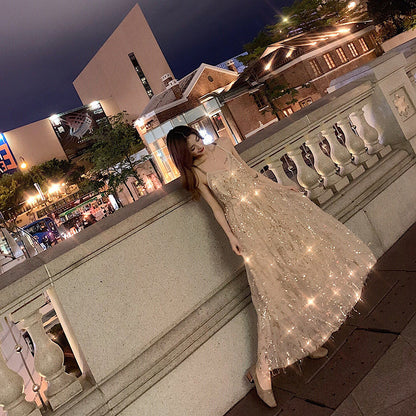 V-Neck Sequin Hollow Back Sexy Maxi Dress