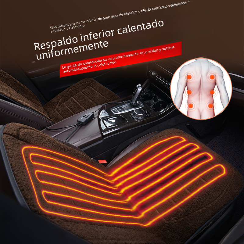 "12V/24V Heated Wool Car Seat Cushion with Plug"