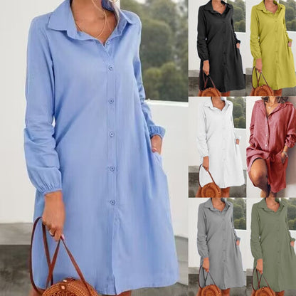 Long Sleeve Solid Color Cardigan with Skirt for Women