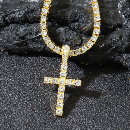 Hip Hop Diamond Cross Pendant with Cuban Link Necklace