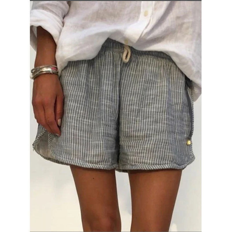 Striped Print Elastic Waist Wide Leg Casual Shorts