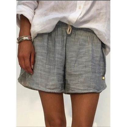 Striped Print Elastic Waist Wide Leg Casual Shorts
