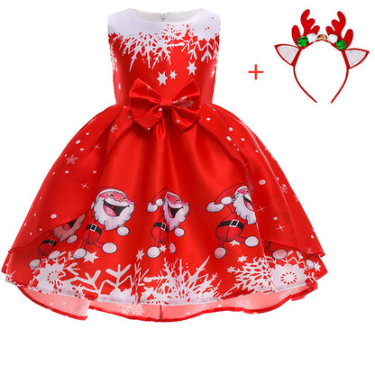 Christmas Dress Print for Princess Santa Claus Girl