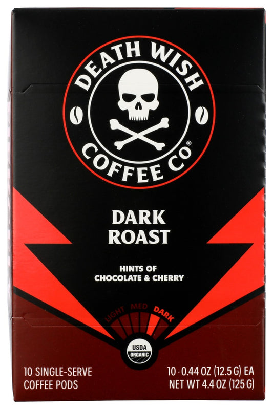 DEATH WISH COFFEE: Dark Roast Single Serve Pods, 10 cp