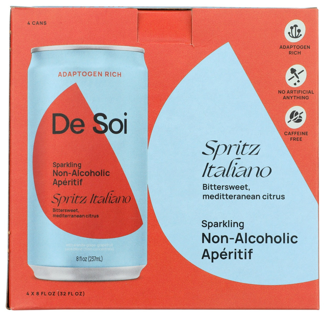DE SOI: Spritz Italiano Non Alcoholic Aperitif 4Pk, 32 fo