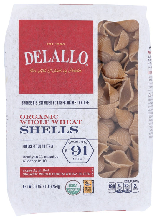 DELALLO: Organic Whole Wheat Pasta Shells, 16 oz