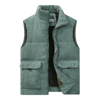 Men's Corduroy Vest with Pockets and Thick Lining