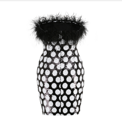 Elegant Off-the-Shoulder Feather Tube Mini Dress