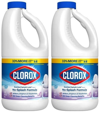 Clorox Splash-Less Bleach Concentrated Formula Lavender Scent 40 Ounce Bottle - Pack of 2 (Package May Vary)