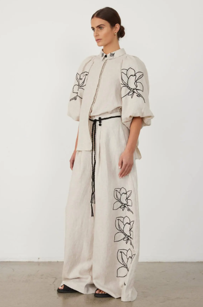 European & American Spring/Summer Cotton-Linen Printed Wide-Leg Pants Suit