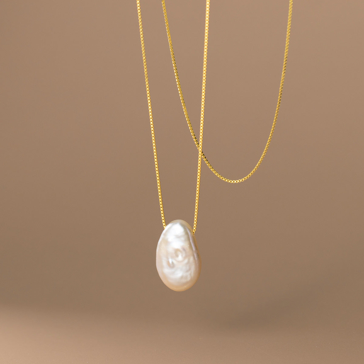 Irregular Flat Pearl Necklace in S925 Silver for Women